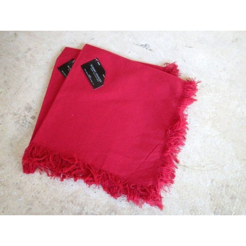 Robert‎ Stanley Christmas Set of 2 Dinner Napkins Red Fringed 18x18